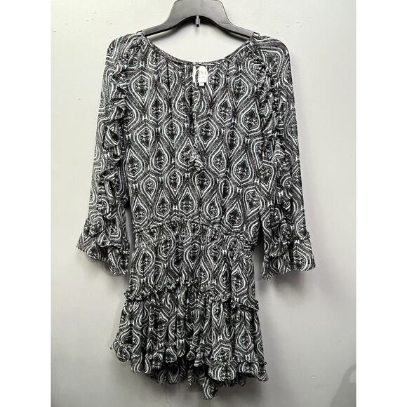 Misa Los Angeles Genette Dress Womens small Black V-Neck Short Ruffle Geo - Picture 1 of 8